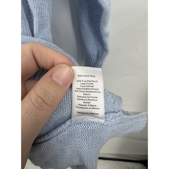 Talbots Blue Ribbon Tie Back Pima Cotton Sweater Women L 3/4 Sleeve Minimalist - Picture 5 of 7
